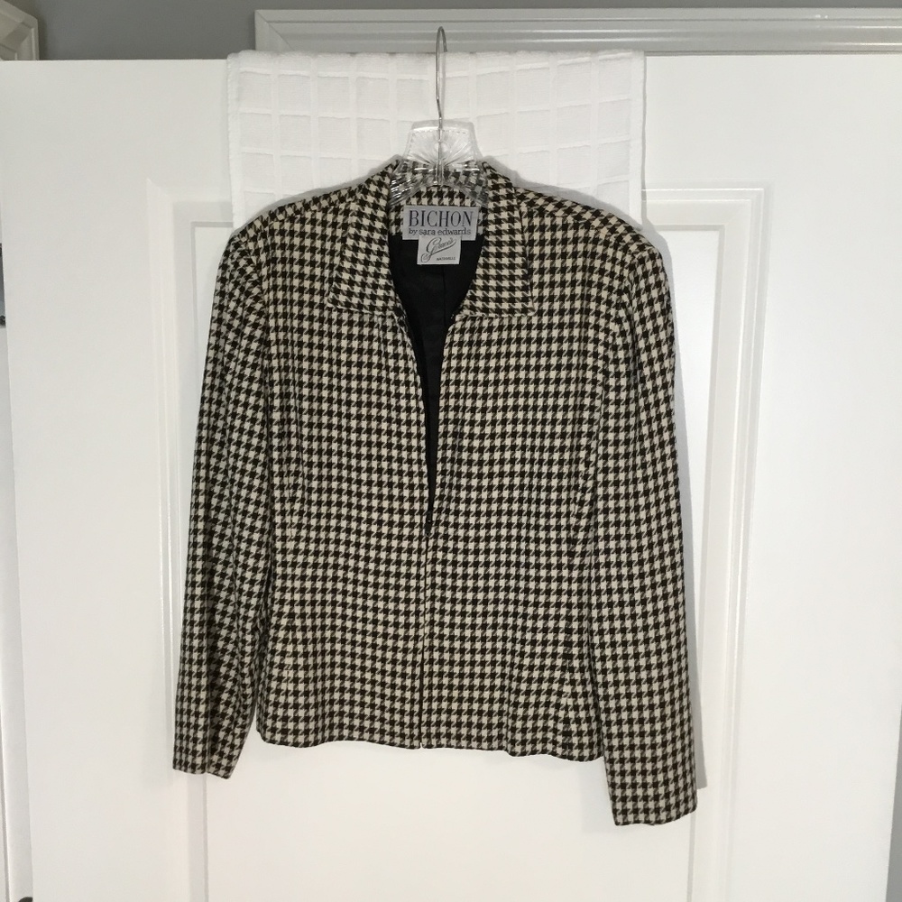 BICHON By Sara Edwards Lined Zipper Front Blazer Black/ Cream Size 4